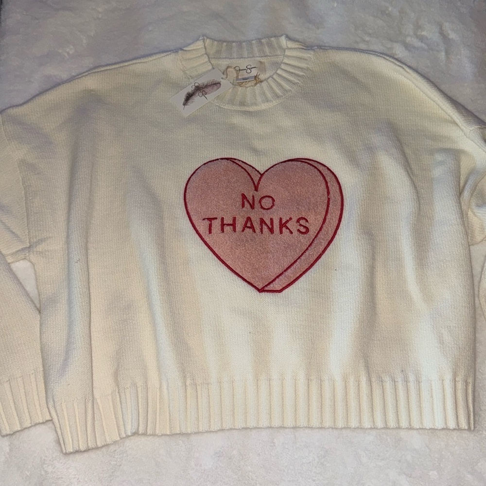 Jessica Simpson Valentine’s Day no thanks sweater